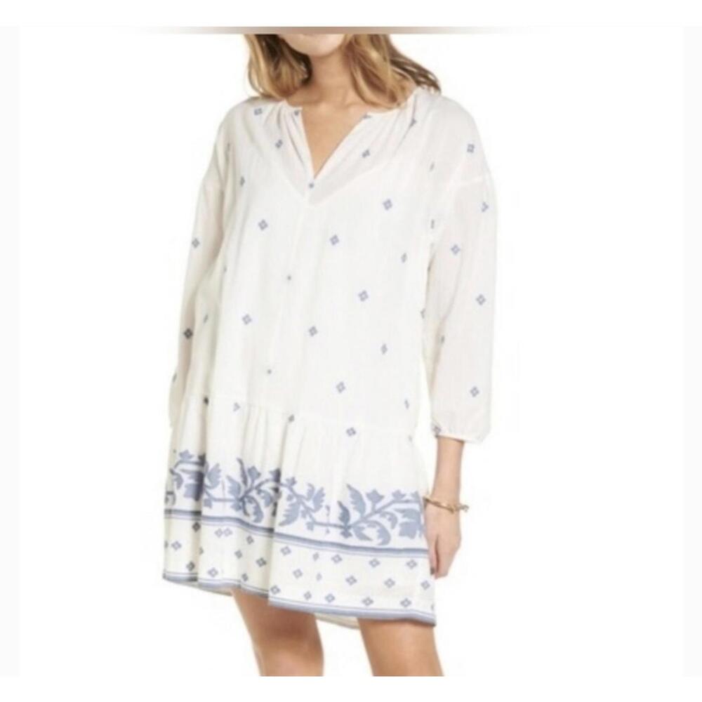 Madewell White and Blue Patterned Mini Dress
